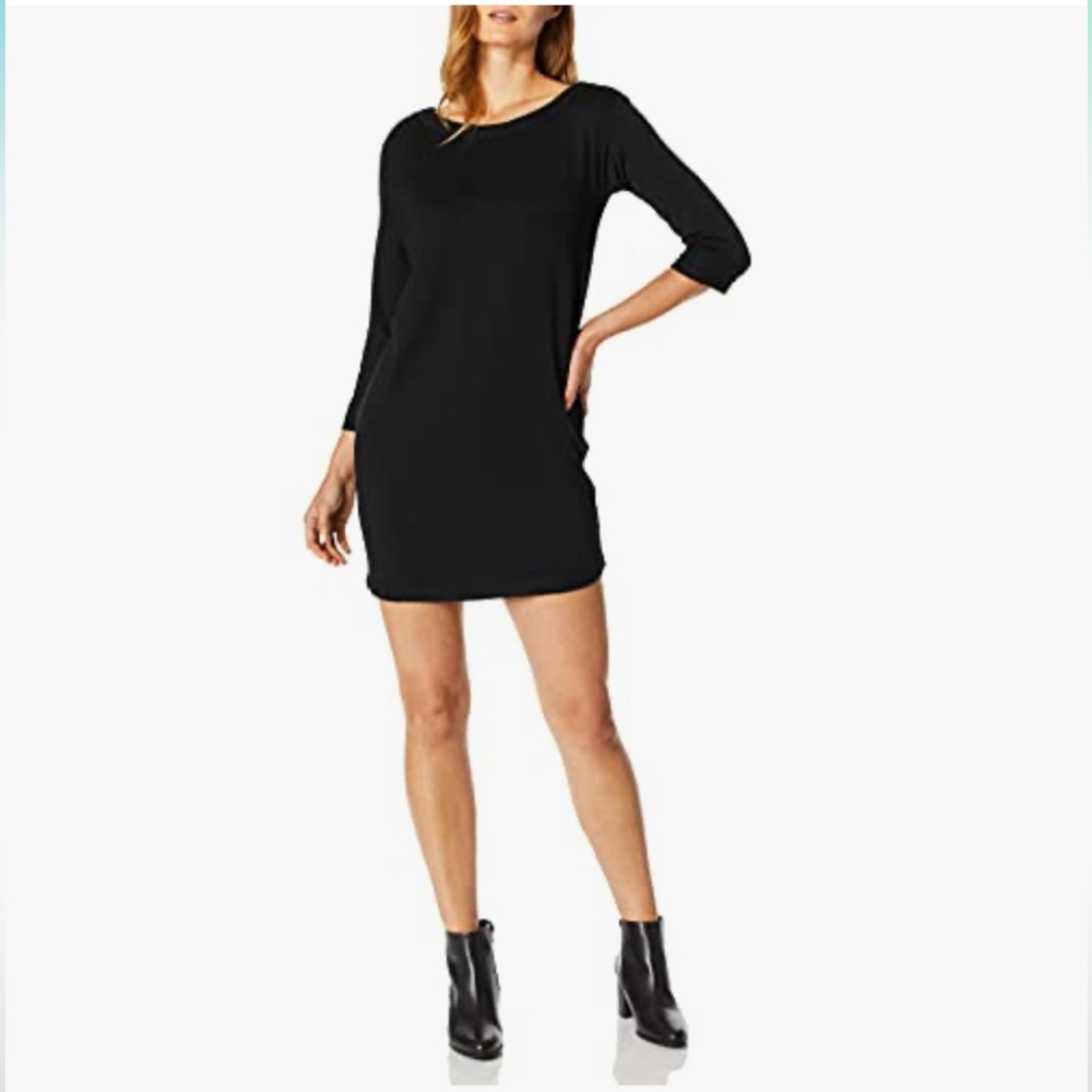 Splendid Off Shoulder Black French Terry Dress 3/4 Cuffed Sleeves Medium NWT
